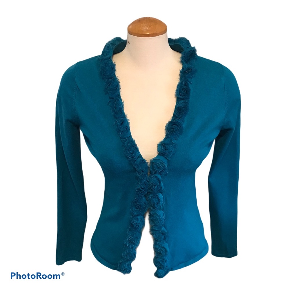 Turquoise Cardigan with Rosettes - M